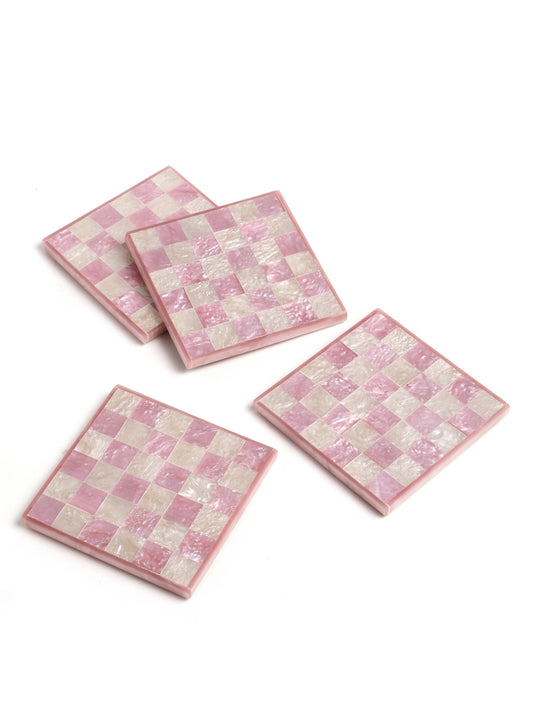 Pink Check Resin Coasters (Set of 4)