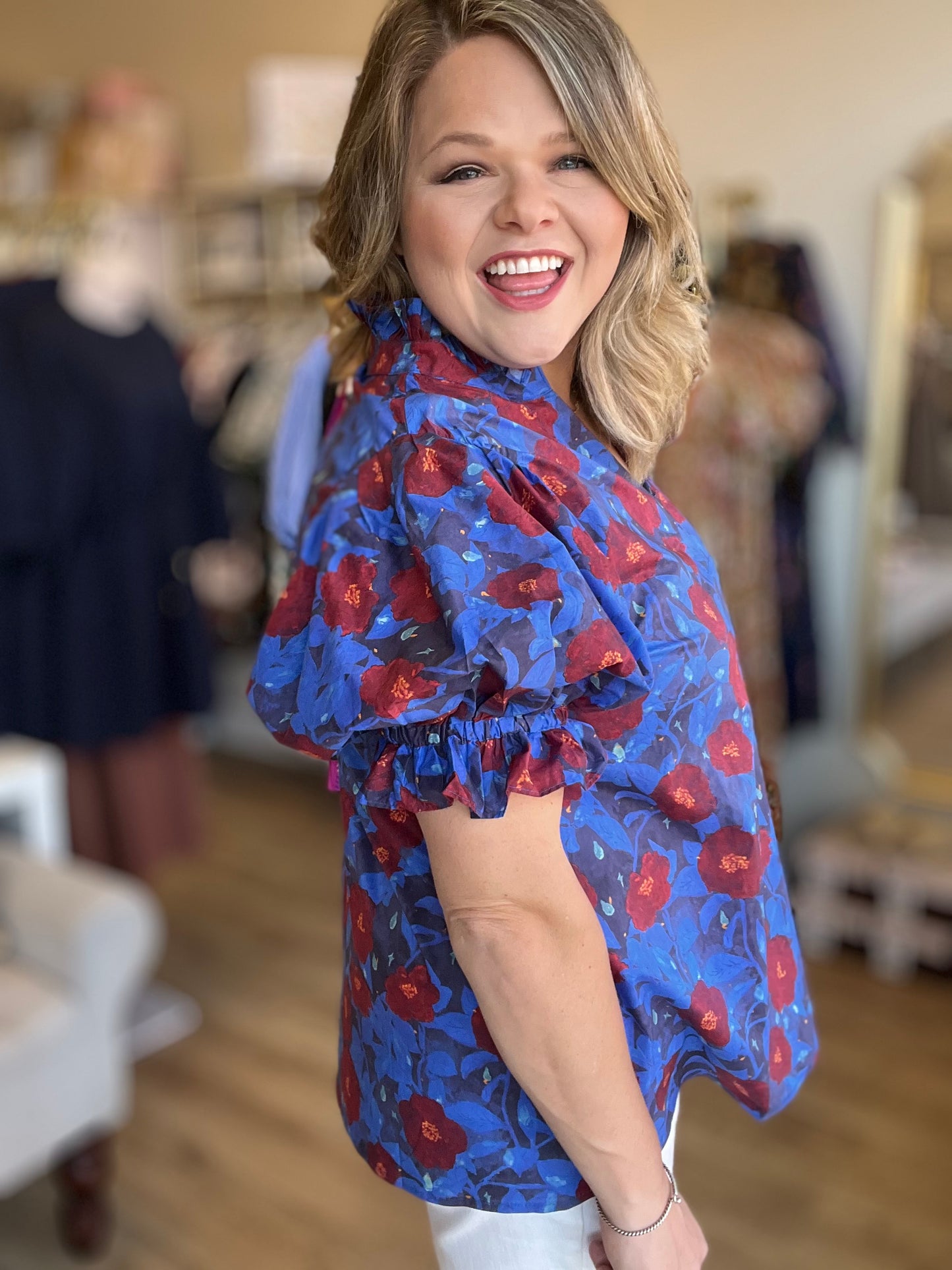 Midnight Moonflowers Curvy Blue Floral Top - FINAL SALE