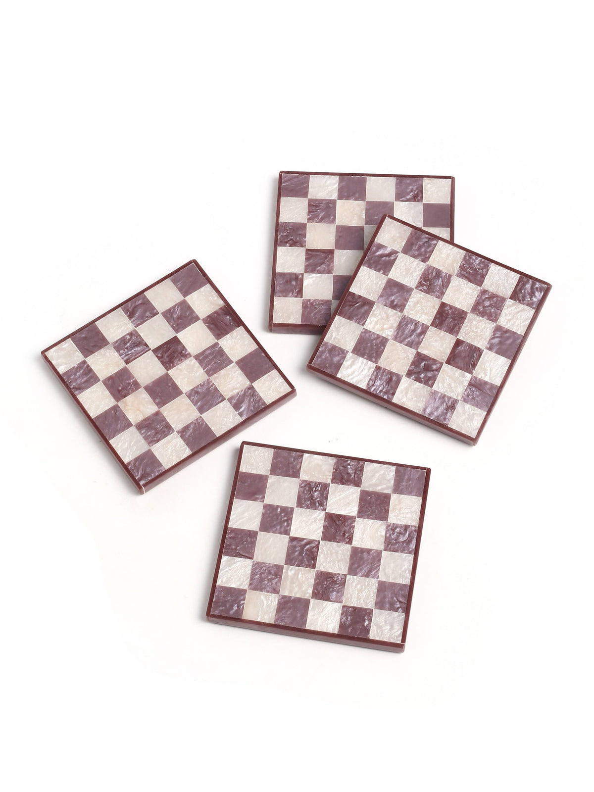 Purple Check Resin Coaster Set of 4