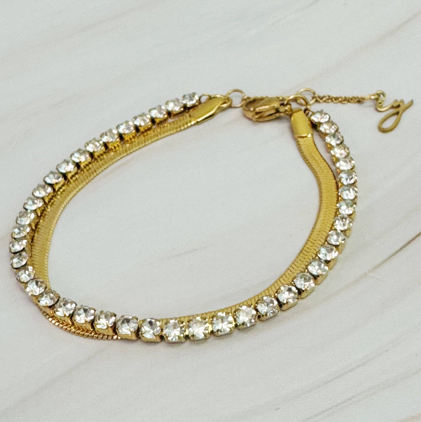 Dainty Duo Herringbone Tennis Bracelet