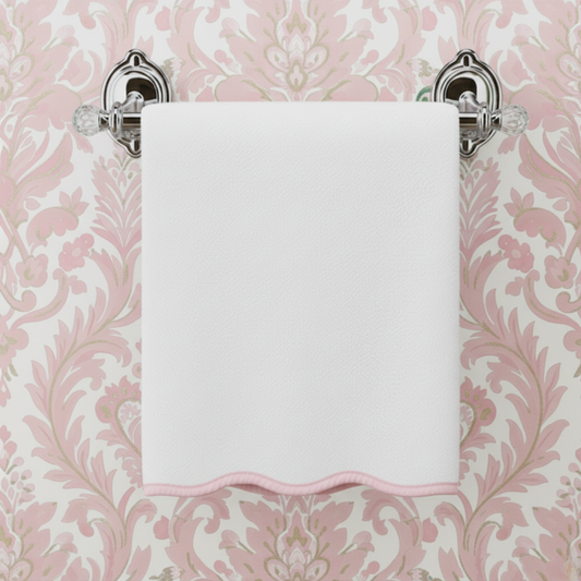 Pink Piping Scallop Luxury Cotton Hand Towel
