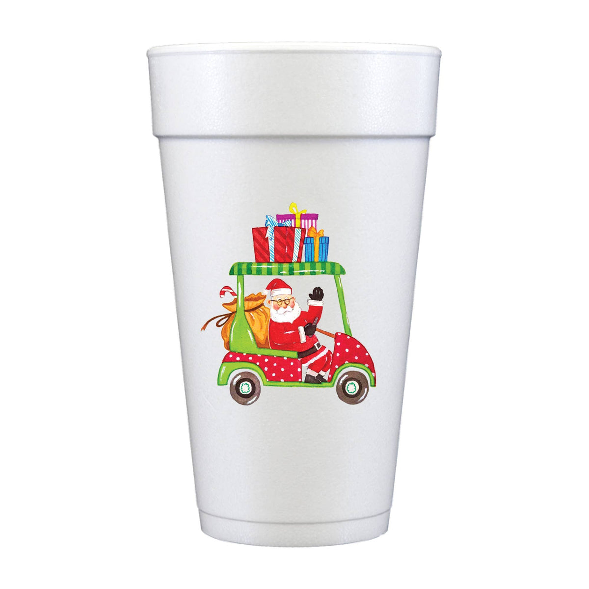 Golf Cart Santa Styrofoam Christmas Cups