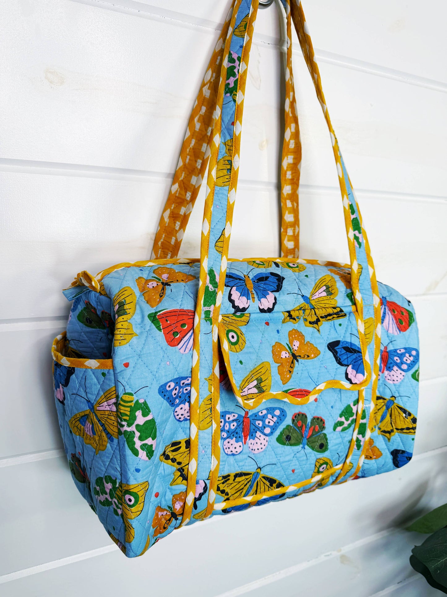 Blue Butterfly Quilted Overnight Bag