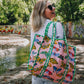 Pink Butterfly Print Large Quilted Tote Bag