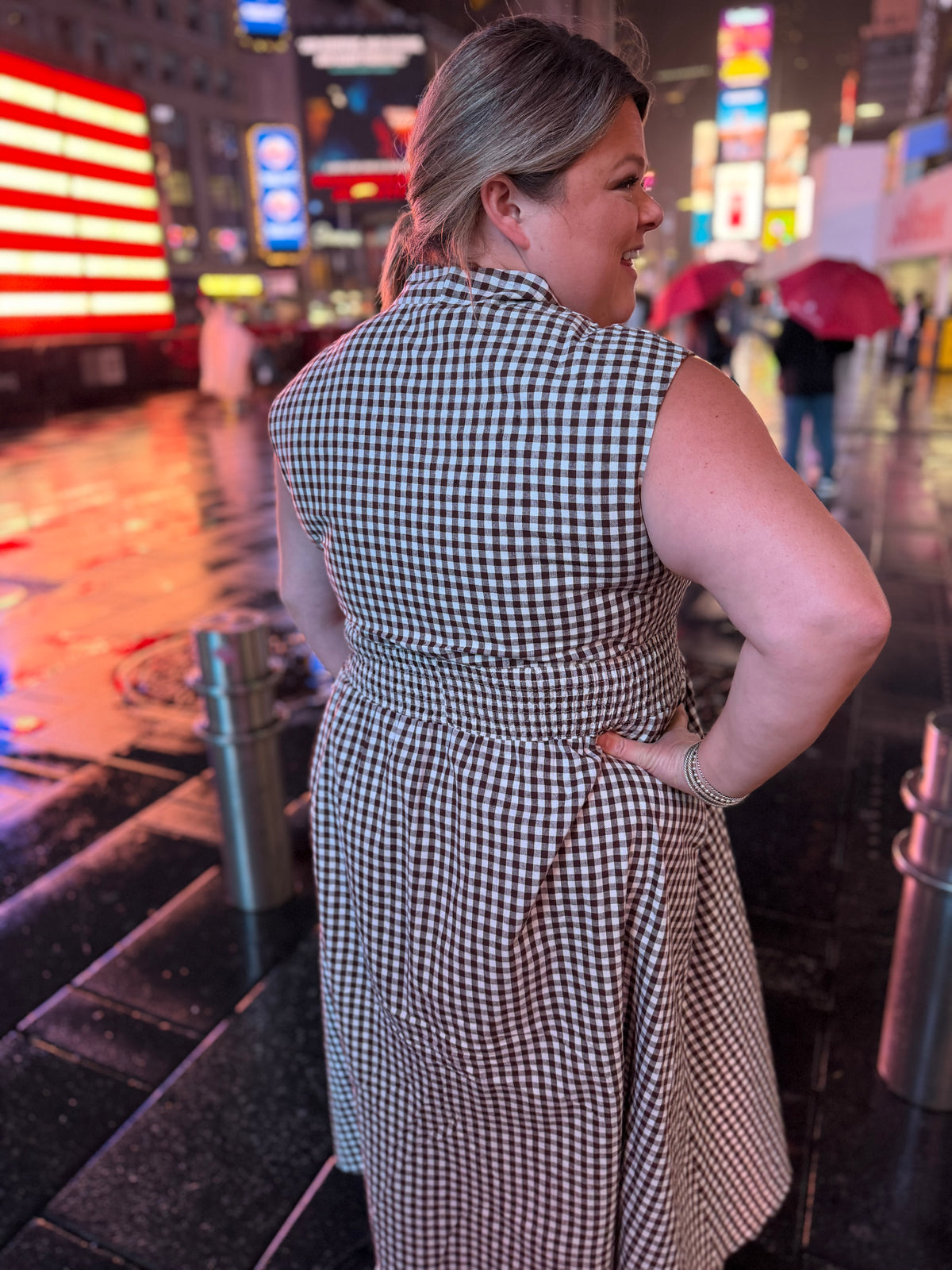 Juliet Check Curvy Brown Gingham Midi Dress