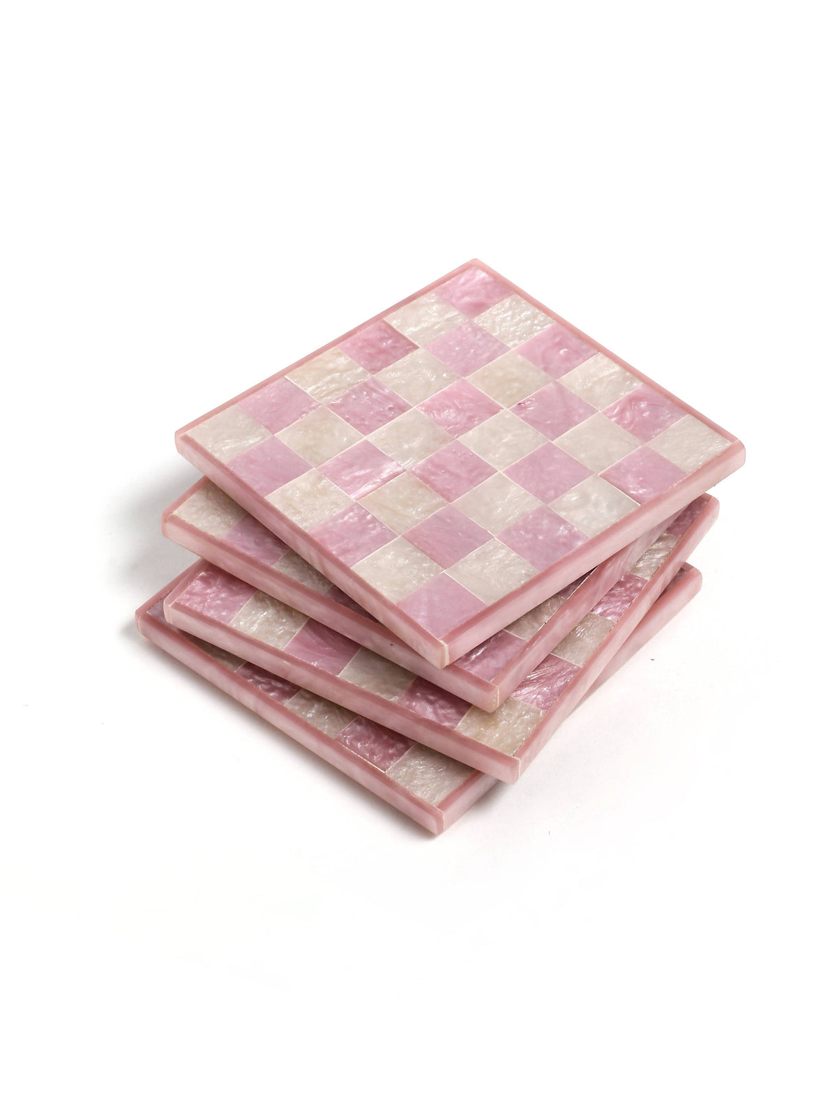 Pink Check Resin Coasters (Set of 4)