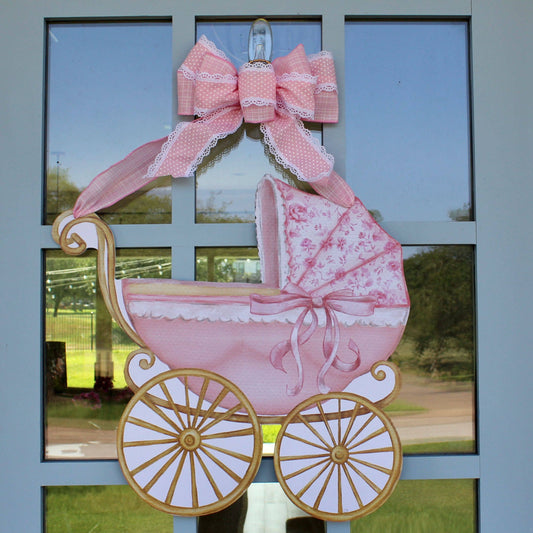"Welcome Baby" Pink Carriage Door Hanger