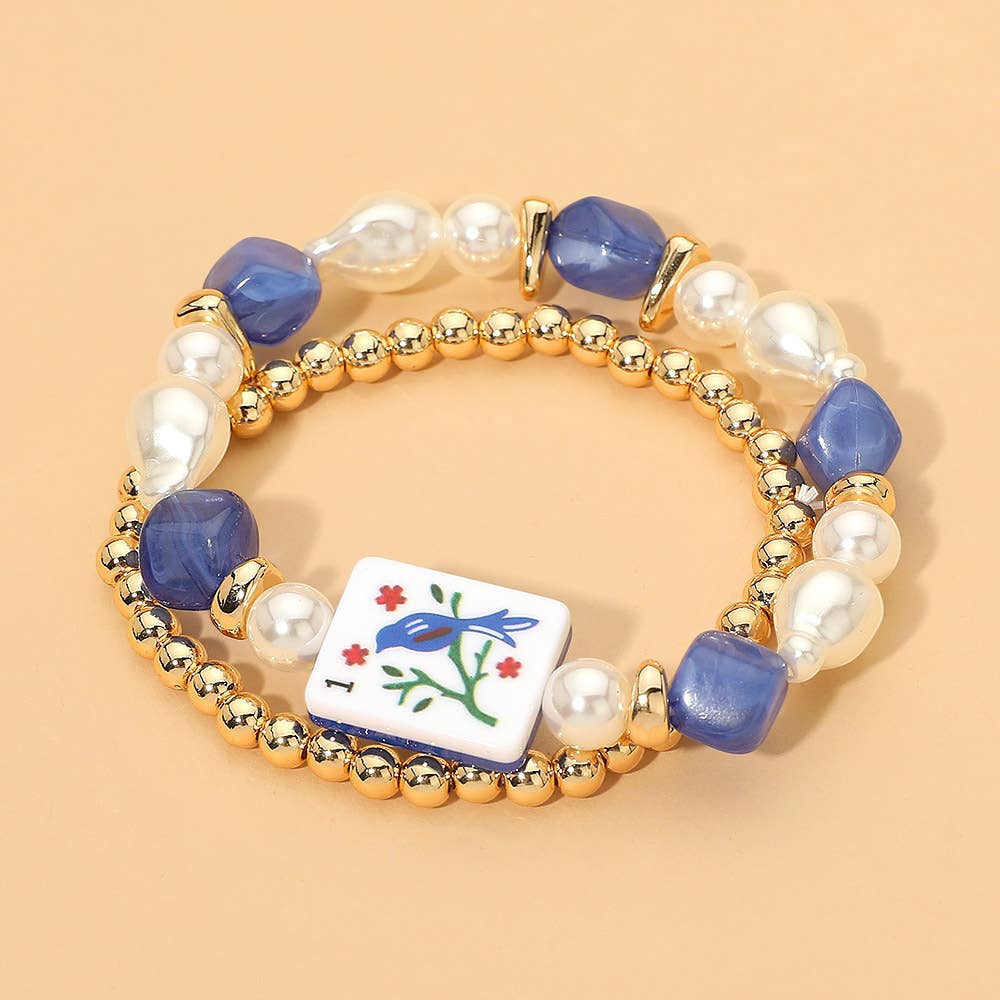 Bird Bam Mahjong Layered Stretch Bracelets