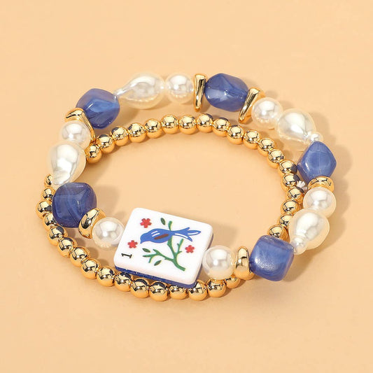 Bird Bam Mahjong Layered Stretch Bracelets