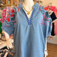 Land of Lovely Curvy Denim Embroidery Top