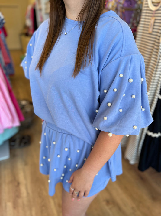 “Oh How You Sparkle” Periwinkle Pearl Skort Set