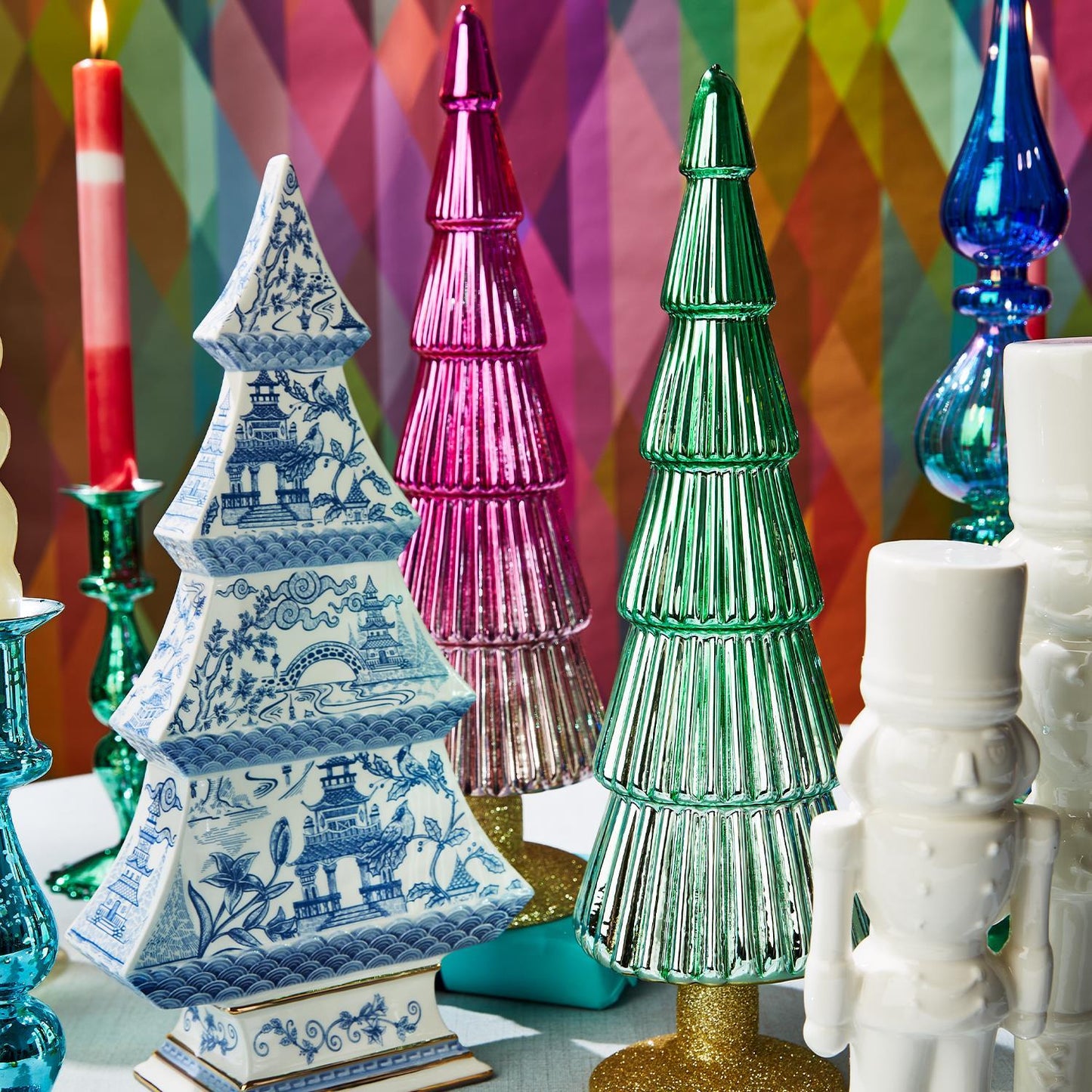 Pink Ombré Glass Christmas Trees