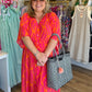 "Meet Me in Mexico" Pink and Orange Leaf Print Maxi Dress