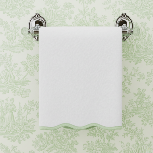 Sage Piping Scallop Luxury Cotton Hand Towel