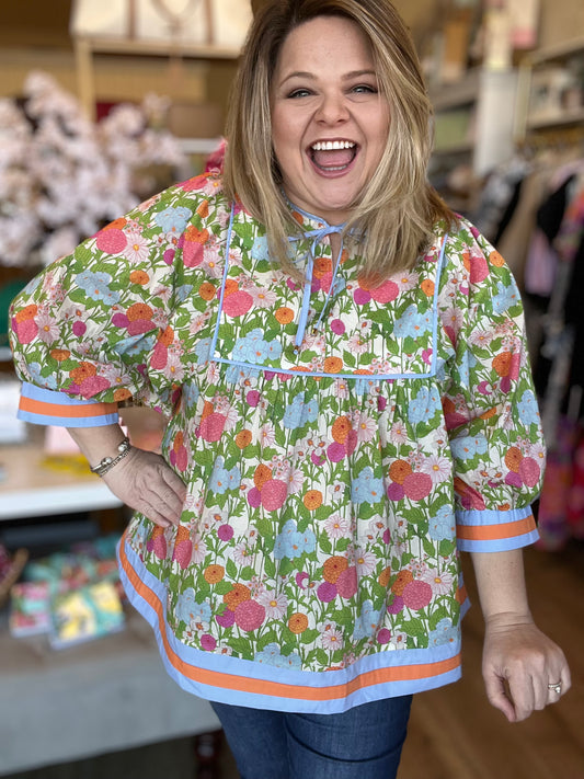 RESTOCKED! “Flower Power” Curvy Marigold Top