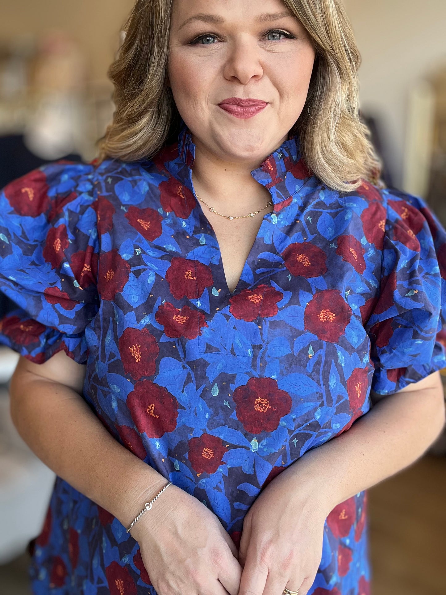 Midnight Moonflowers Curvy Blue Floral Top - FINAL SALE