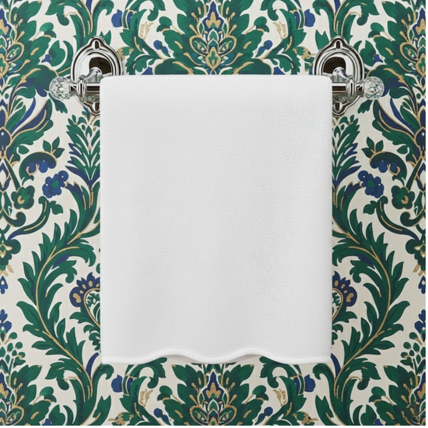 White Piping Scallop Luxury Cotton Hand Towel