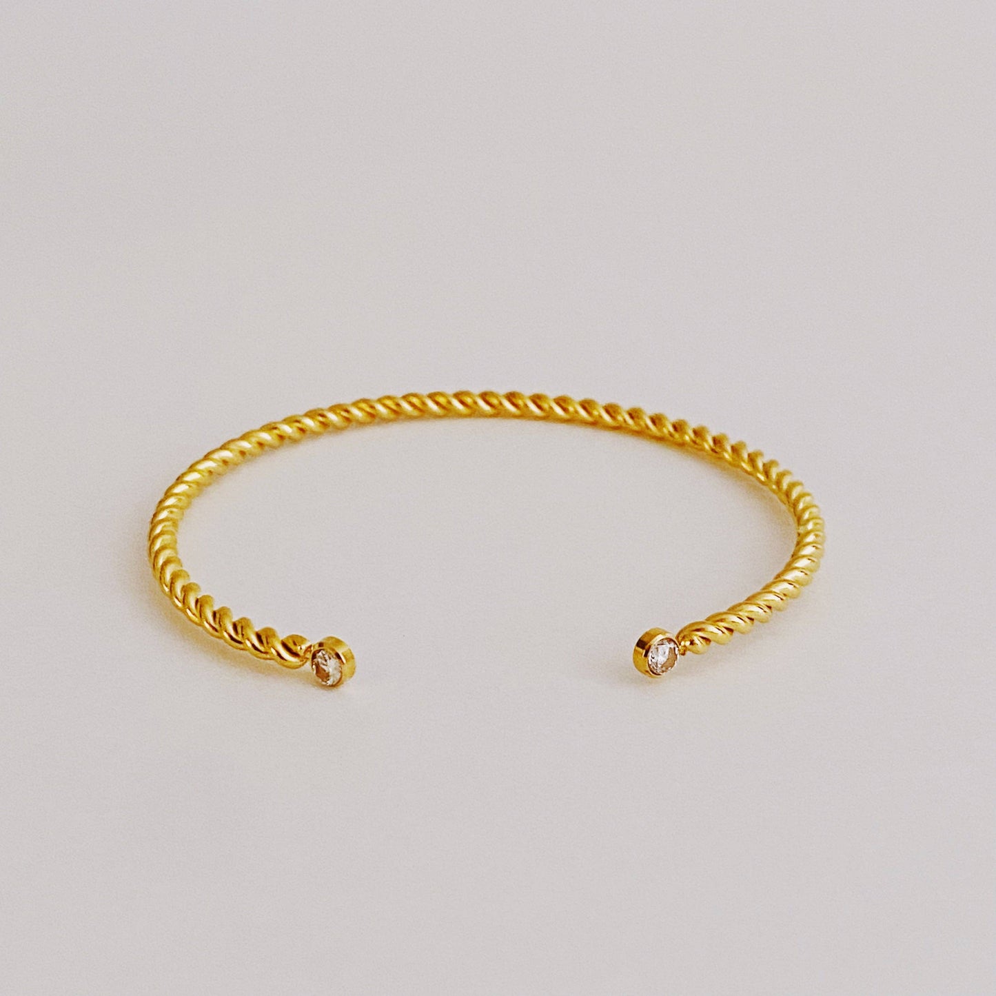Slim and Cabled Open Gold Bangle Bracelet
