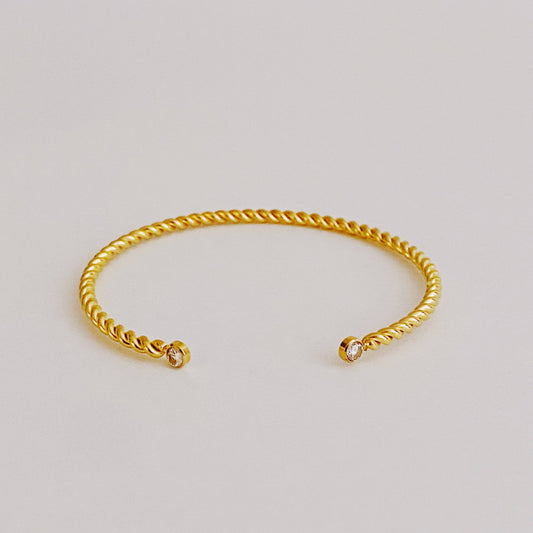 Slim and Cabled Open Gold Bangle Bracelet