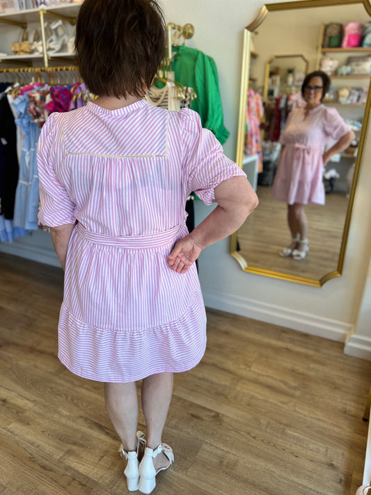 "Blushing Beauty" Curvy Pink Stripe Dress - FINAL SALE