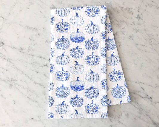 Toile Blue Pumpkins Tea Towel