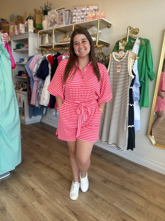 "Come Sail Away" Pink and Red Knit Romper