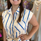 “Anchors Away” Natural Blue Stripe Belted Midi Dress