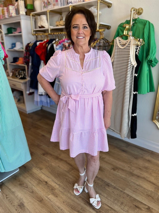 "Blushing Beauty" Curvy Pink Stripe Dress - FINAL SALE