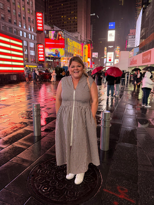 Juliet Check Curvy Brown Gingham Midi Dress