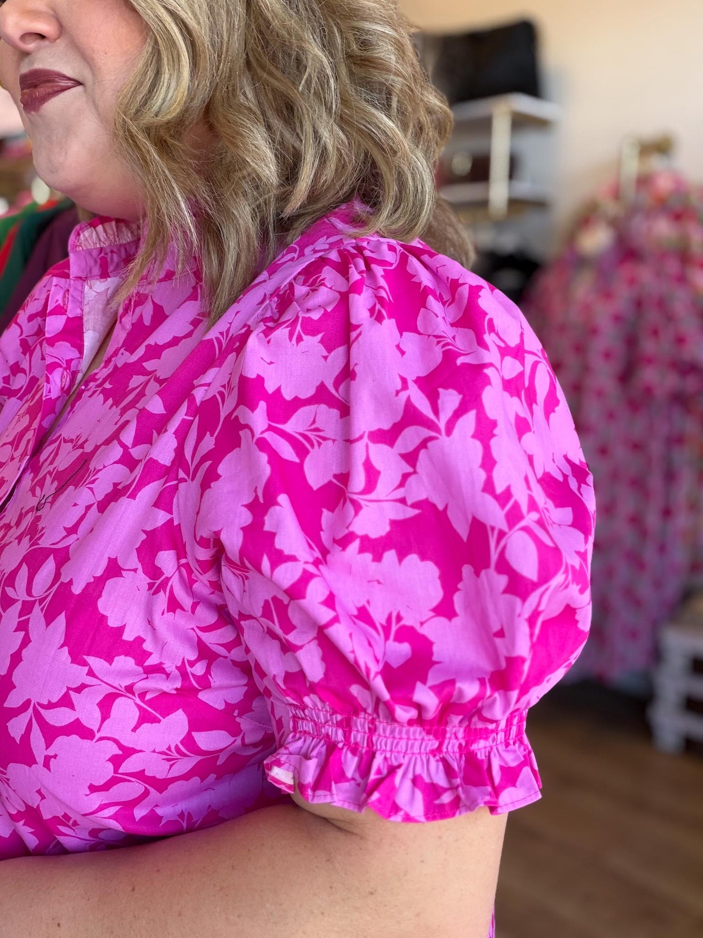 A Berry Good Summer Plus-Size Pink Puff Sleeve Top