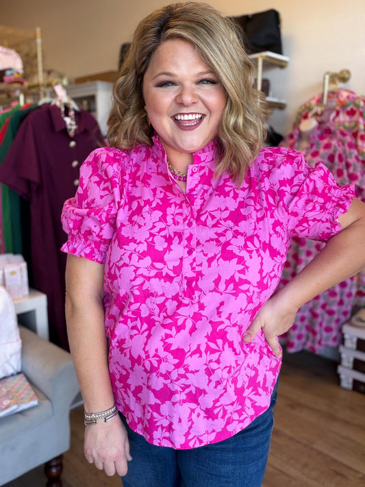A Berry Good Summer Plus-Size Pink Puff Sleeve Top