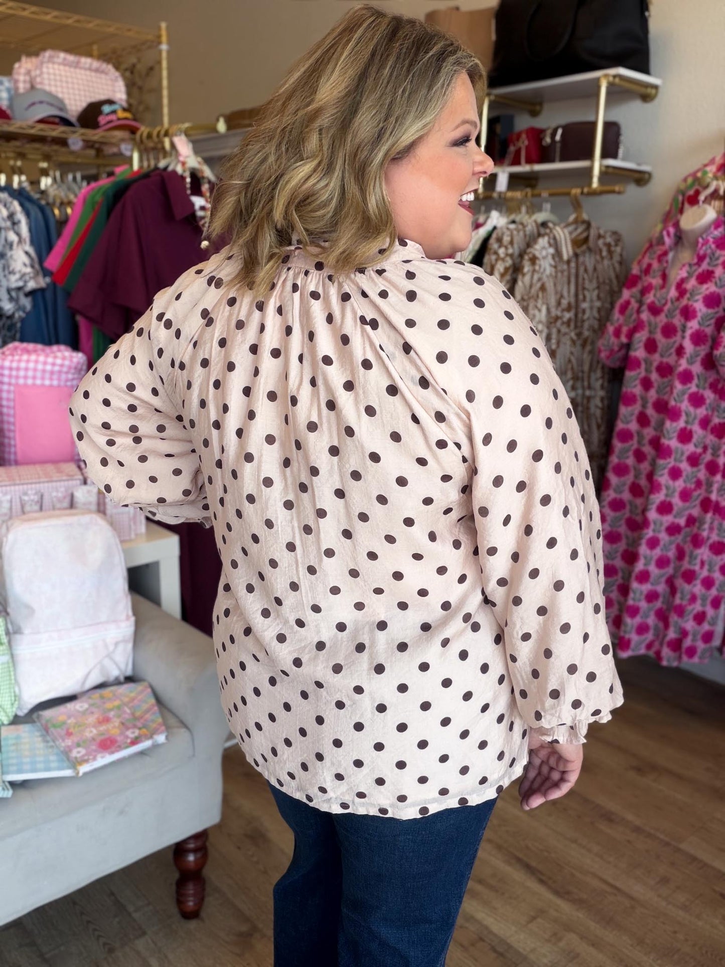 A Classic Affair Curvy Ecru Polka Dot Top