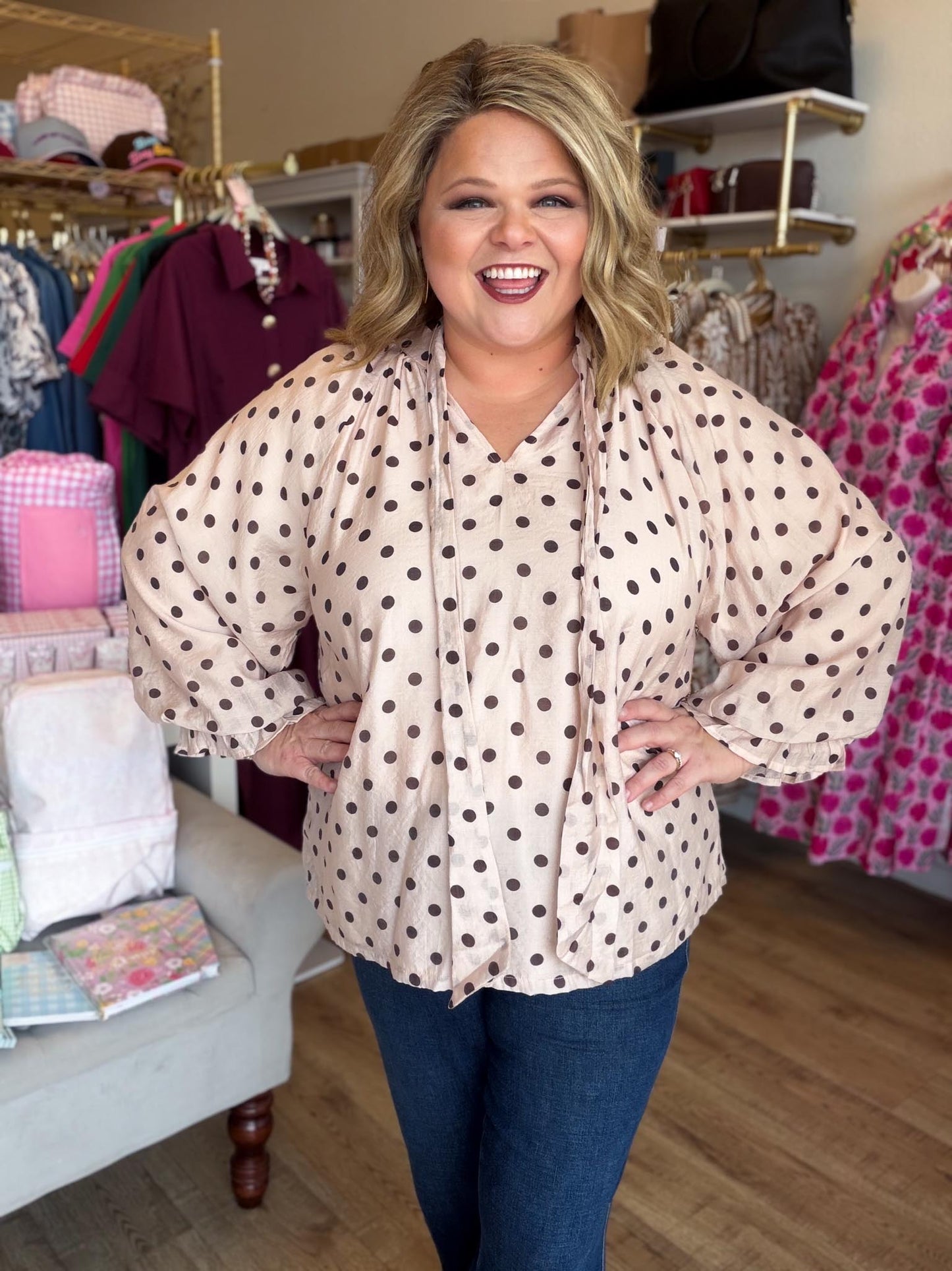 A Classic Affair Curvy Ecru Polka Dot Top