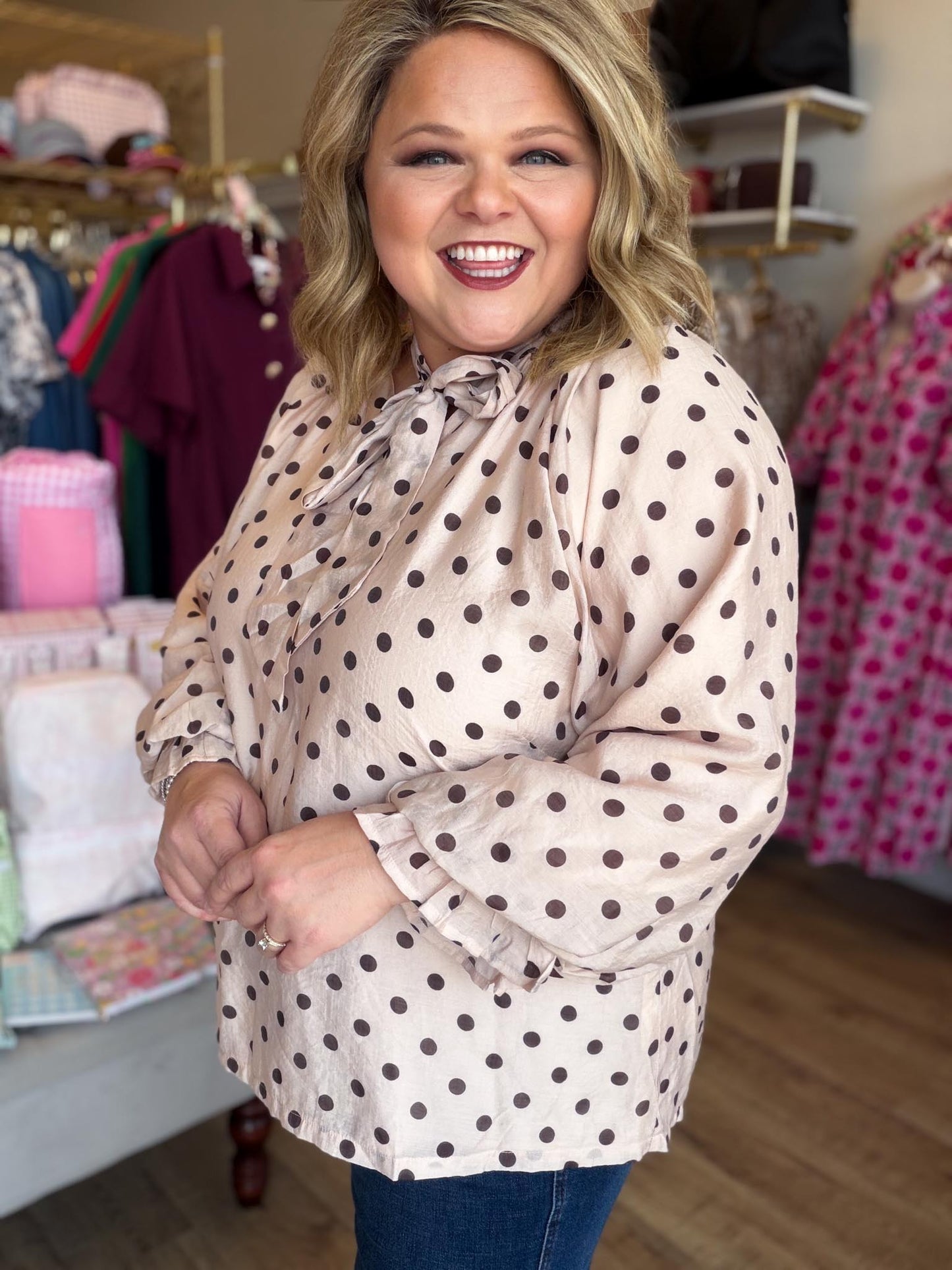 A Classic Affair Curvy Ecru Polka Dot Top