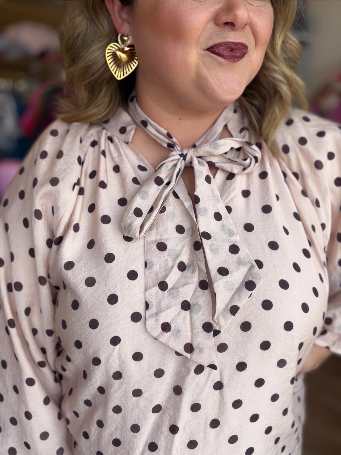 A Classic Affair Curvy Ecru Polka Dot Top