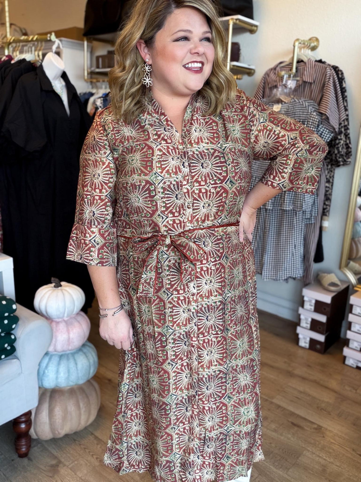 A Little More Dandelion Curvy Rust Abstract Midi Dress