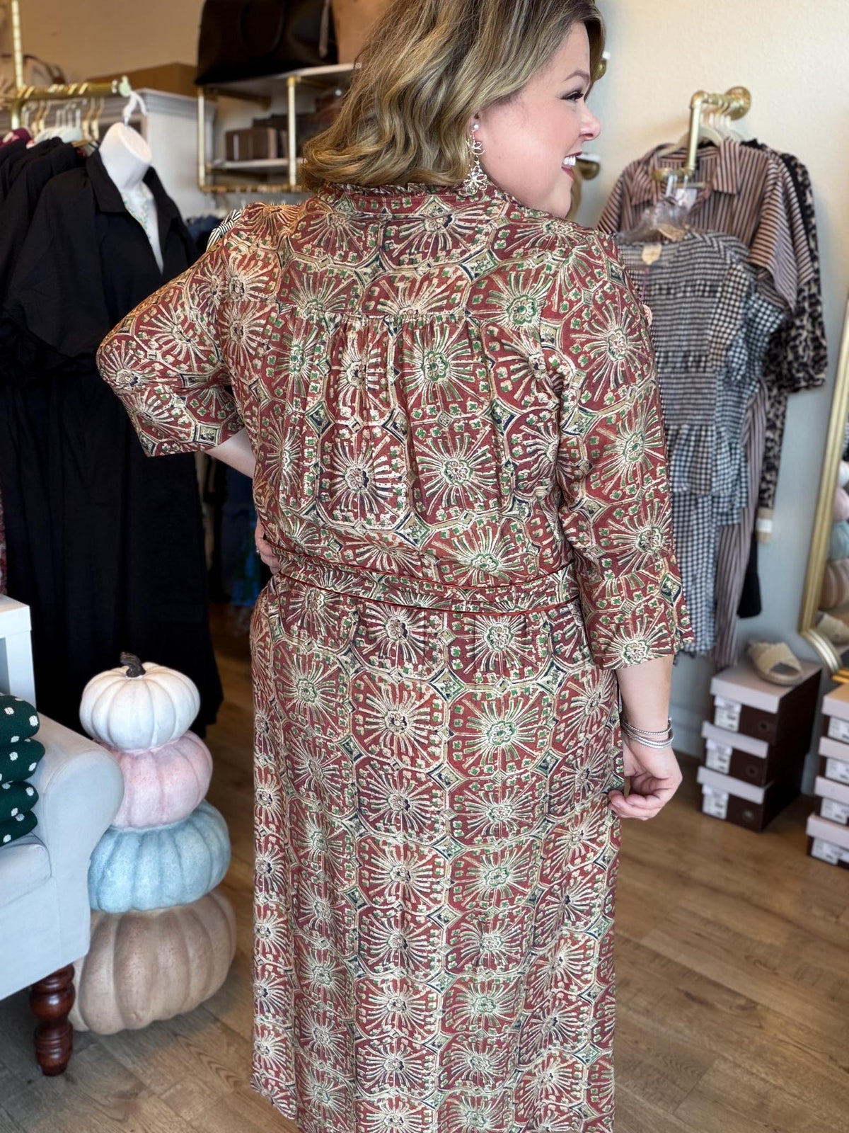 A Little More Dandelion Curvy Rust Abstract Midi Dress