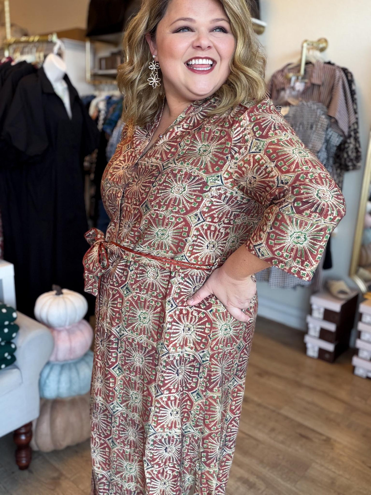 A Little More Dandelion Curvy Rust Abstract Midi Dress