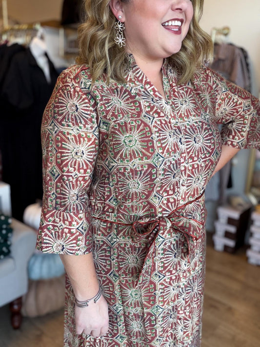 A Little More Dandelion Curvy Rust Abstract Midi Dress