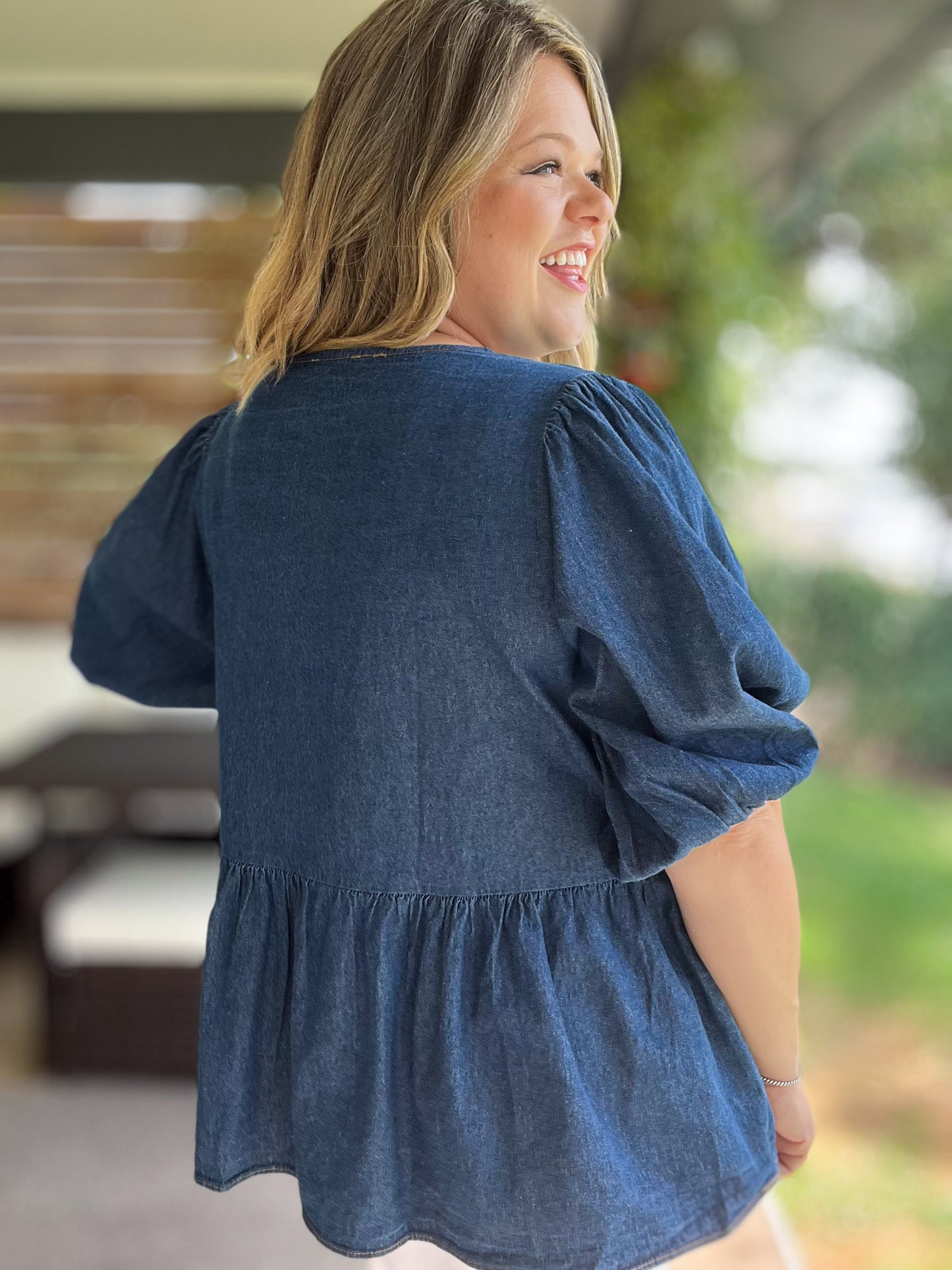 A Moment of Truth Plus-Size Denim Tie Front Top