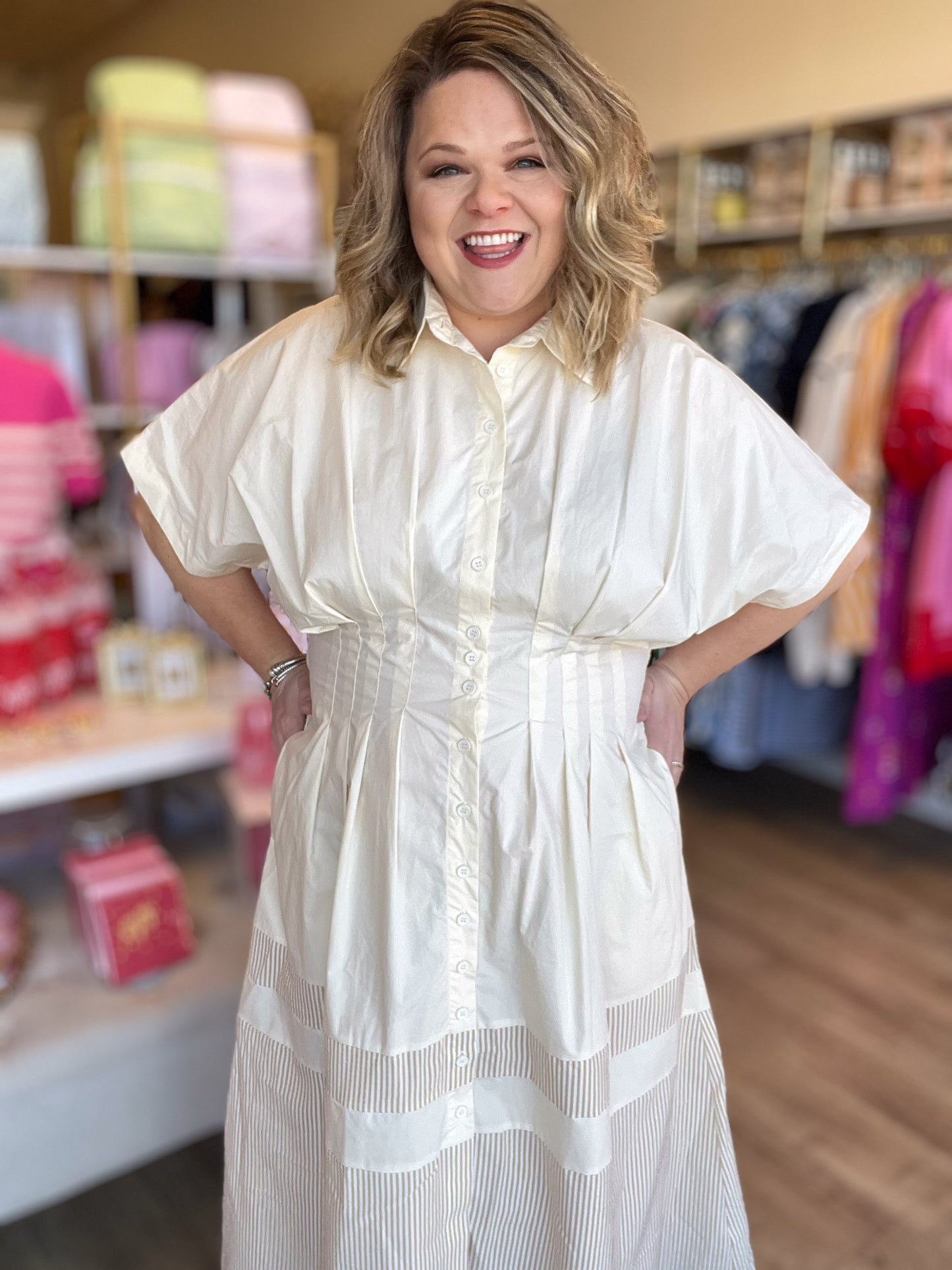 A Walk in the Park Plus-Size Ruched Waist Midi Dress