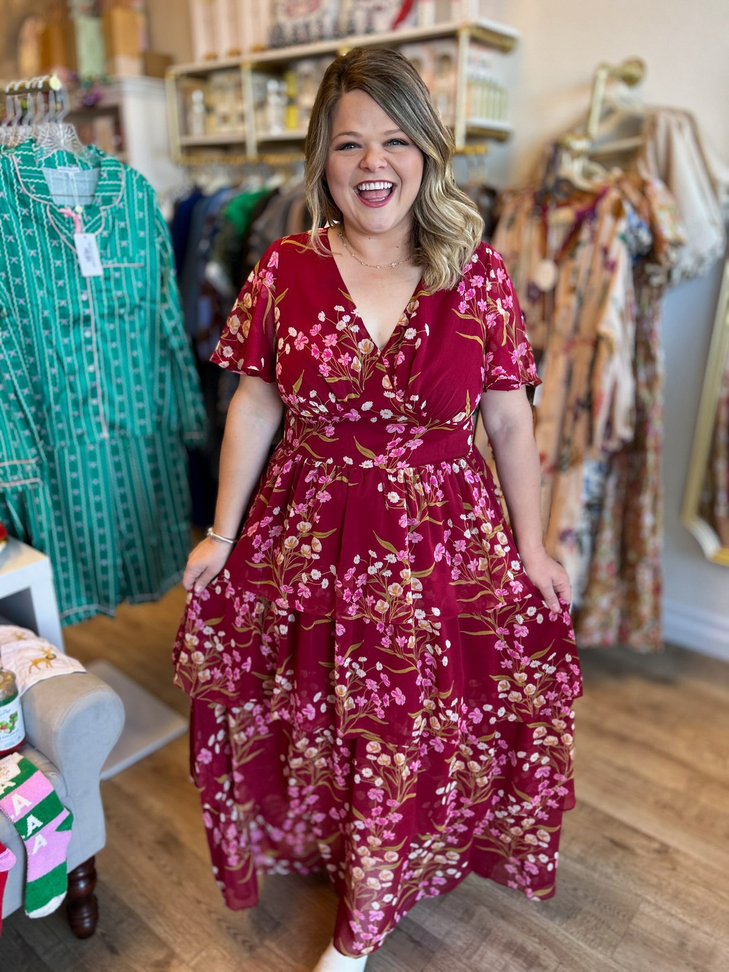 A Winter Romance Plus-Size Tiered Maxi Dress