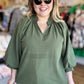 A ‘Tini Bit Better Curvy Olive Scalloped 3/4 Sleeve Top