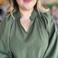 A ‘Tini Bit Better Curvy Olive Scalloped 3/4 Sleeve Top