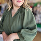 A ‘Tini Bit Better Curvy Olive Scalloped 3/4 Sleeve Top
