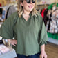 A ‘Tini Bit Better Curvy Olive Scalloped 3/4 Sleeve Top