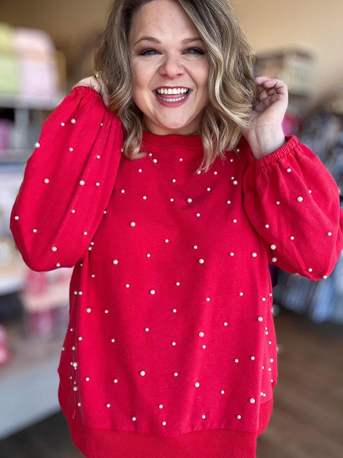 Adore You Plus-Size Long Sleeve Pearl Top