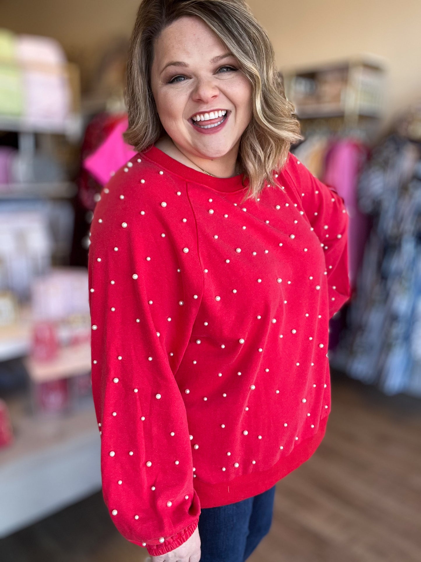 Adore You Plus-Size Long Sleeve Pearl Top