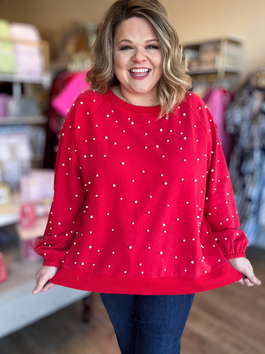 Adore You Plus-Size Long Sleeve Pearl Top