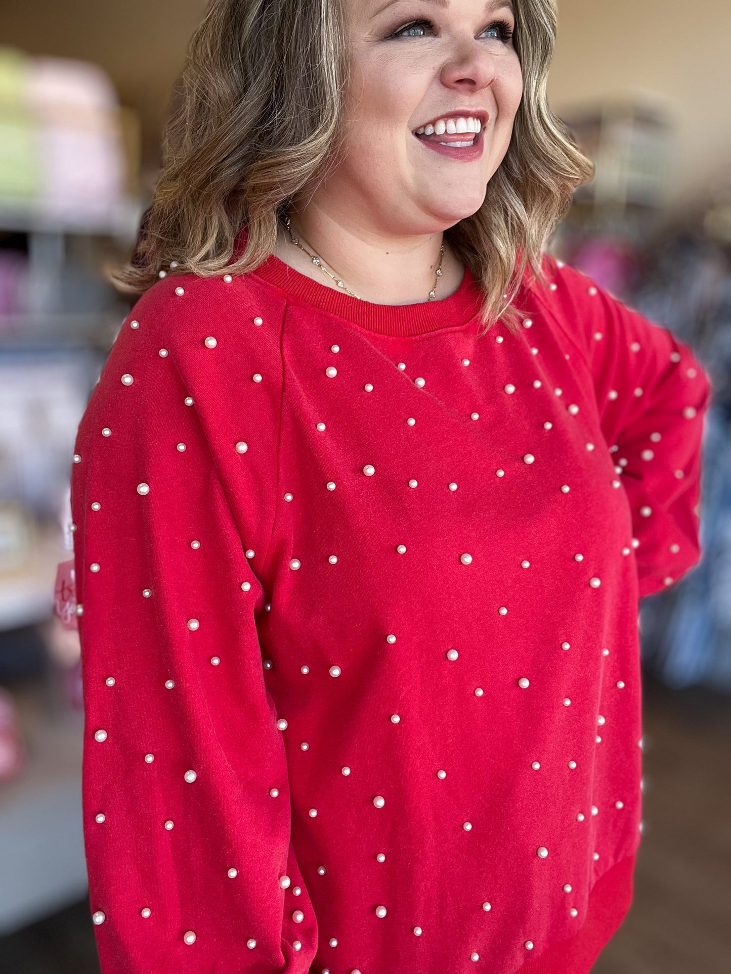 Adore You Plus-Size Long Sleeve Pearl Top